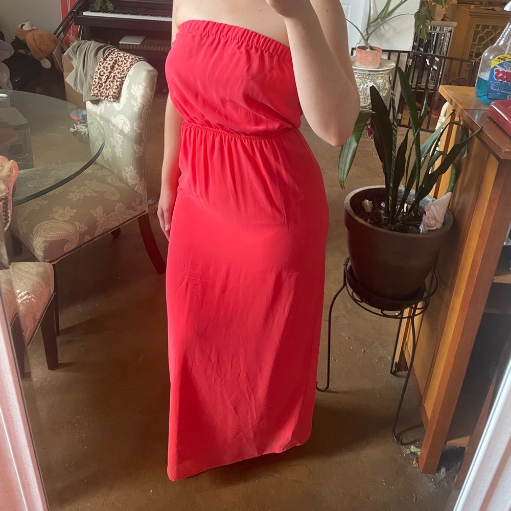 Coral Strapless Maxi Dress